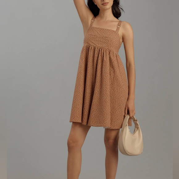 Anthropologie Maeve Sleeveless Square Neck Babydoll Romper Cotton Brown Size L - Picture 4 of 11
